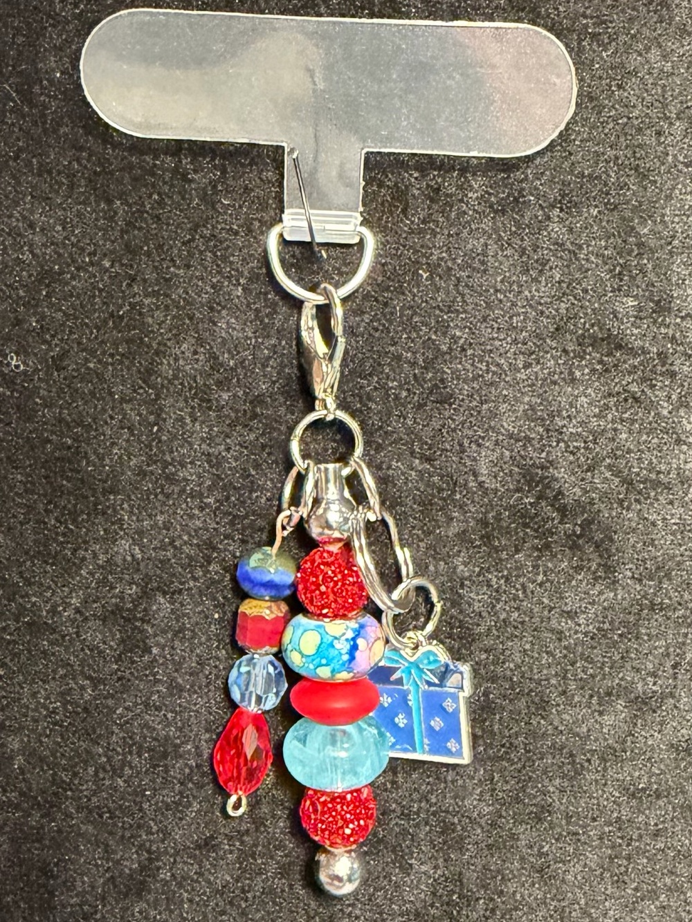 Colorful Beaded Phone Charm Keychain - Blue & Red